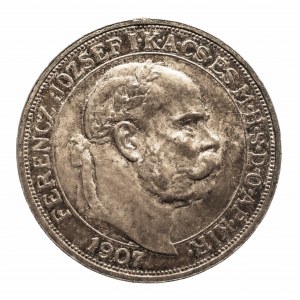 Węgry, Franciszek Józef I (1848-1916), 5 koron 1907 KB, 40-lecie koronacji, Kremnica