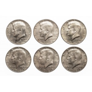 Stany Zjednoczone Ameryki (USA), zestaw 6 srebrnych półdolarówek 1965-1969.