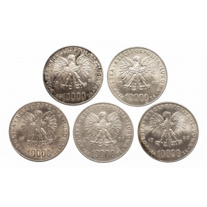 Polen, Volksrepublik Polen (1944-1989), 10000 Zloty 1987, Johannes Paul II, Satz von 5 Münzen
