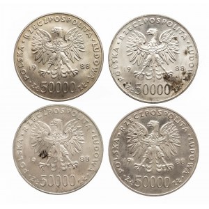 Polen, Volksrepublik Polen (1944-1989), 50000 Zloty 1988, Piłsudski, Satz von 4 Münzen