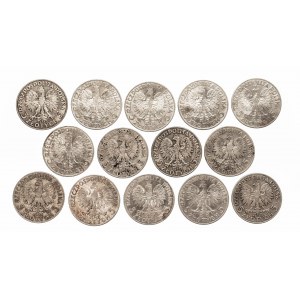 Polska, II Rzeczpospolita (1918-1939), zestaw 14 monet 5 złotych 1932-1934 głowa kobiety, Warszawa
