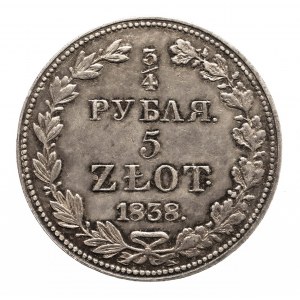 Polsko, ruské dělení, Mikuláš I. (1826-1855), 5 zlatých - 3/4 rublu 1838 MW, Varšava