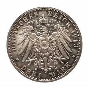 Niemcy, Cesarstwo Niemieckie (1871-1918), Saksonia, 3 marki 1913 E, 100. rocznica zwycięstwa pod Lipskiem, Muldenhütten