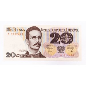 Poľsko, PRL (1944 - 1989), 20 ZŁOTYCH 1.06.1982, séria A.