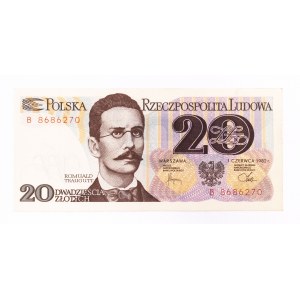 Poľsko, PRL (1944 - 1989), 20 ZŁOTYCH 1.06.1982, séria B.