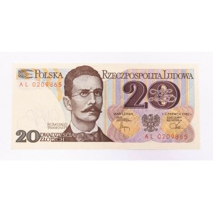 Polska, PRL (1944 - 1989), 20 ZŁOTYCH 1.06.1982, seria AL.