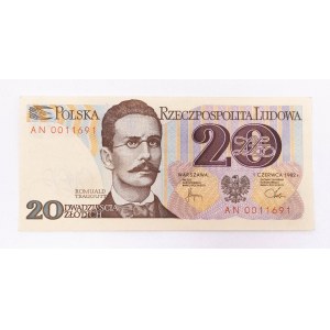 Polska, PRL (1944 - 1989), 20 ZŁOTYCH 1.06.1982, seria AN.