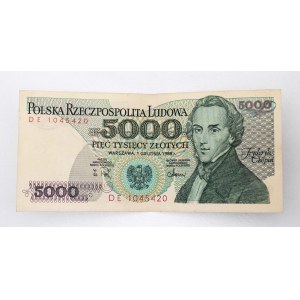 Poľsko, PRL (1944 - 1989), 5000 ZŁOTYCH 1.12.1988, séria DE.