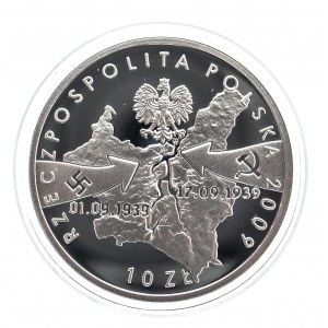 Polska, Rzeczpospolita od 1989 roku, 10 złotych 2009, Wieluń - 1 Września 1939