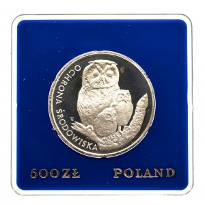 Poľsko, Poľská ľudová republika (1944-1989), 500 zlotých 1986, Ochrana životného prostredia - Sova s mláďatami