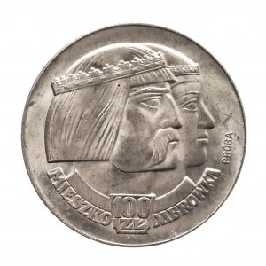 Polsko, Polská lidová republika (1944-1989), 100 zlatých 1966, Mieszko a Dąbrówka - hlavy, vzorek.