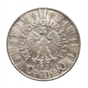 Polsko, Druhá polská republika (1918-1939), 10 zlotých 1939, Piłsudski, Varšava