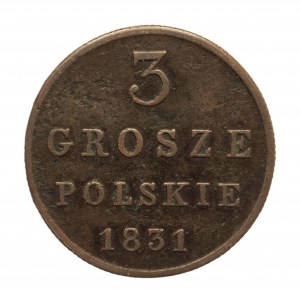 Królestwo Polskie, Mikołaj I (1825-1855), 3 grosze polskie 1831 KG, Warszawa
