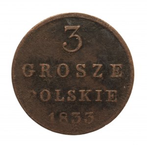 Królestwo Polskie, Mikołaj I (1825-1855), 3 grosze polskie 1833 KG, Warszawa