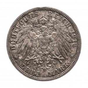 Germany, German Empire (1871-1918), Prussia, Wilhelm II 1888-1918, 3 marks 1913 A, bust of the emperor in uniform, Berlin.