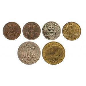 Wolne Miasto Gdańsk, zestaw 6 drobnych monet.