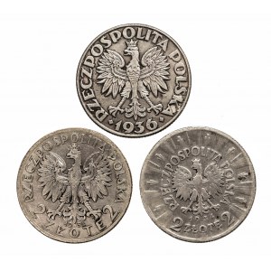 Poland, Second Republic (1918-1939), set of 3 2 zloty coins, Warsaw.