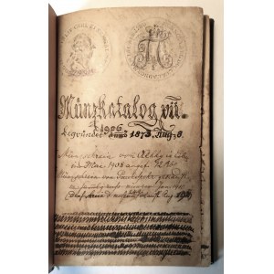 Rukopisný katalóg zbierky mincí z rokov 1873 až 1929, v nemčine