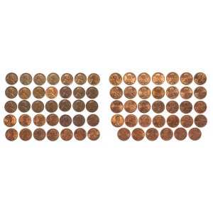 Spojené štáty americké (USA), sada mincí 1 cent 1951-2022 (69 kusov).