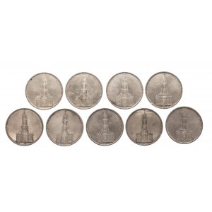 Niemcy, III Rzesza (1933-1945), zestaw monet 5 marek Katedra w Poczdamie 1934-1935 (9 szt.)