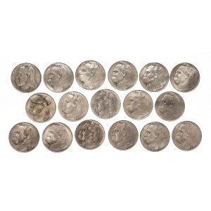 Polsko, Druhá republika (1918-1939), sada mincí 10 zlotých Pilsudski 1936 (17 ks).