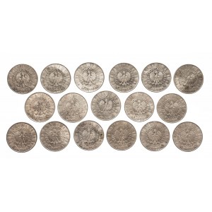 Polska, II Rzeczpospolita (1918-1939), zestaw monet 10 złotych Piłsudski 1936 (17 szt.)