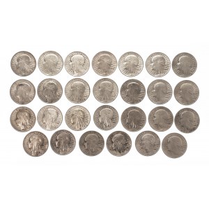 Poland, Second Polish Republic (1918-1939), 5 gold Women's Head coin set 1932-1934 (27 pieces).