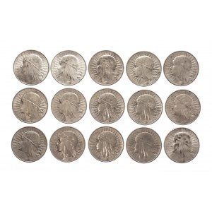 Poland, Second Polish Republic (1918-1939), set of 10 gold coins Head of a Woman 1932 (15 pieces).