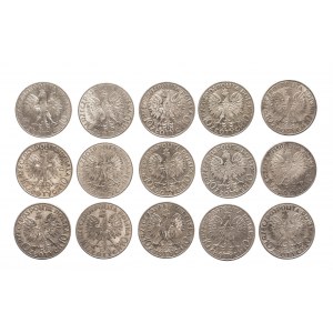 Polsko, Druhá polská republika (1918-1939), sada 10 zlatých mincí Hlava ženy 1932 (15 kusů).