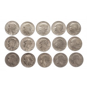 Poland, Second Polish Republic (1918-1939), set of 10 gold coins Head of a Woman 1932-1933 (15 pieces).