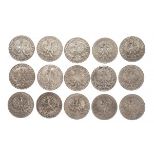 Poland, Second Polish Republic (1918-1939), set of 10 gold coins Head of a Woman 1932-1933 (15 pieces).