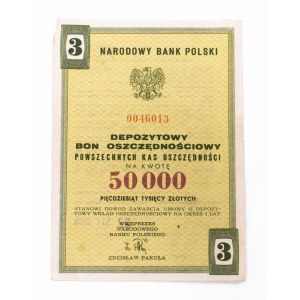 PRL, PKO, Depozytowy Bon Oszczędnościowy na 50.000 złotych 1985.