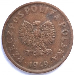 Polsko, Polská lidová republika (1944-1989), 5 groszy 1949, bronz - destrukce, skotská barva