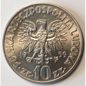 Polsko, PRL (1944-1989), 10 zlotých 1959, Koperník - s duchem na rubové straně