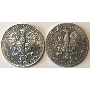Polska, PRL (1944-1989), zestaw: 5 złotych 1959 i 1960, Rybak