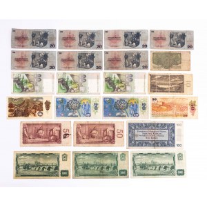 Tschechoslowakei, Protektorat Böhmen und Mähren, Slowakei Satz von 22 Banknoten.