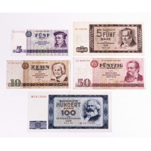 Německo NDR, sada 5 bankovek 1964, 1971, 1975.