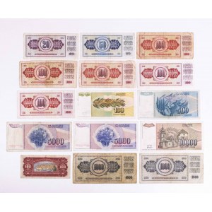 Jugoslávie, sada 15 bankovek.