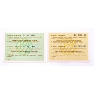 People's Republic of Poland, NBP, set of 2 transit vouchers exchanging gold for lei in Romania, 1989 Poznań.