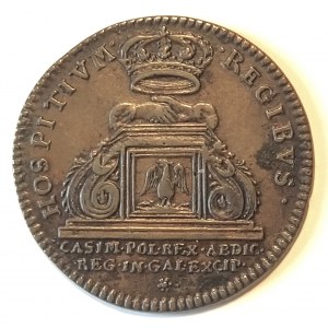 Polska/Francja, żeton na okoliczność abdykacji Jana II Kazimierza, 1669, Montpellier
