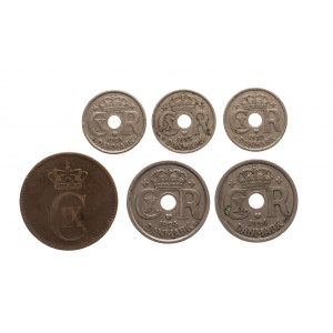 Dania, zestaw monet obiegowych 1874-1939 (6 szt.)