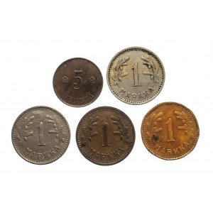 Finlandia, zestaw monet obiegowych 1919-1942 (5 szt.)
