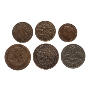 Nizozemsko, sada oběžných mincí 1885-1948 (6 ks).