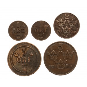 Szwecja, zestaw monet obiegowych 1882-1947 (5 szt.)