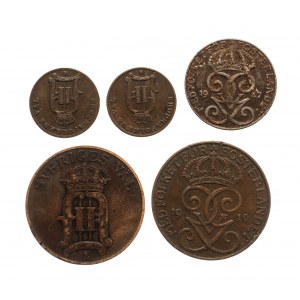 Szwecja, zestaw monet obiegowych 1882-1947 (5 szt.)