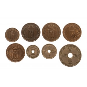 Norwegia, zestaw monet obiegowych 1913-1950 (8 szt.)