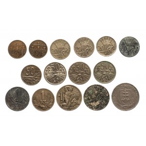 Československo, súbor obehových mincí 1921-1943 (15 ks)