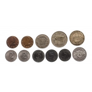 Austria, zestaw monet obiegowych 1925-1978 (11 szt.)