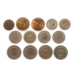 Švajčiarsko, súbor obehových mincí 1879-1963 (13 ks)