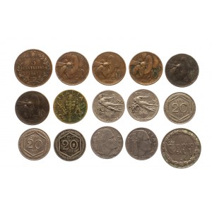 Italien, Kursmünzensatz 1861-1942 (15 Stück).